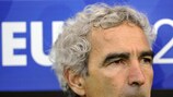 Raymond Domenech looks pensive during the loss to the Netherlands