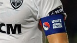 FC Shakhtar Donetsk captain Darijo Srna wore a Unite Against Racism armband during the UEFA Super Cup tie against FC Barcelona