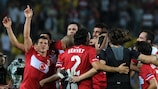 Turkey celebrate their 3-2 win against Belgium