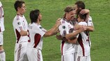 Latvia celebrate a goal against Malta