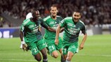 Dimitri Payet (right) celebrates his winner for St-Etienne at Lyon