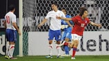 Park Chu-Young celebrates scoring for Korea Republic against Serbia