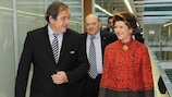 UEFA president Michel Platini and the visiting EU commissioner, Androulla Vassiliou