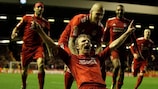 Dirk Kuyt celebrates scoring Liverpool's late winner against Sparta