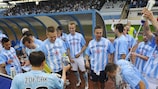 Slovan Bratislava players celebrate after winning the title
