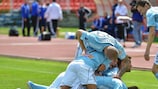 Slovan Bratislava celebrate their shoot-out success in the Slovak Cup final