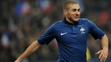 Karim Benzema celebrates his 12th goal for France