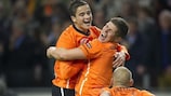 The Netherlands celebrate a Group E goal