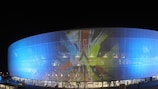 The Municipal Stadium Wroclaw is lit up on opening night