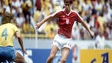 Dariusz Dziekanowski, who played for each of Warsaw's big three, in action for Poland against Brazil at the 1986 World Cup
