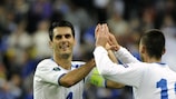 Emir Spahić (left) celebrates a Bosnia and Herzegovina goal against France