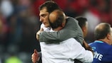 Slaven Bilić greets Turkey coach Fatih Terim after Croatia's defeat in Vienna