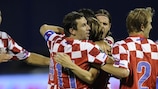 Croatia celebrate after beating Israel knowing that a win against Greece will book their place