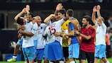 Trabzonspor celebrate their matchday one win at Inter