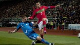 Cristiano Ronaldo (right) scored one of Portugal's three goals against Iceland in Reykjavik