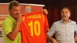John Toshack is presented as coach of FYROM at a news conference
