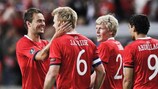 John Arne Riise celebrates after scoring in Norway's 3-0 win against the Czech Republic