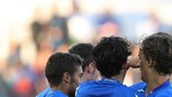 Italy celebrate Alessandro Saponara's opener against Turkey