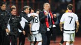 Albania coach Josip Kuže (centre) celebrates a win with his players