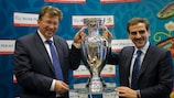 UEFA operations director Martin Kallen (left) and Bank Pekao CEO Luigi Lovaglio at the announcement