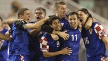 Croatia celebrate a Group F goal