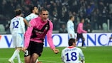 Giorgio Chiellini wheels away after heading Juventus in front