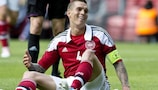 Daniel Agger was felled for Denmark's penalty against Australia which he converted