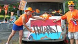 Die Niederlande-Fans Toon und Margo Winters kamen die rund 2 500 Kilometer von Eindhoven nach Charkiw mit dem Wohnmobil