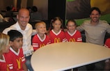Freddie Ljungberg and Owen Hargreaves meet some McDonald's Player Escorts in Kyiv