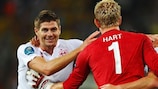 Steven Gerrard and Joe Hart celebrate England's qualification for the last eight