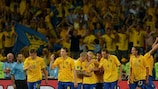 Celebración de los jugadores suecos