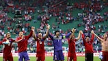 Czech Republic players salute their fans after the win over Greece