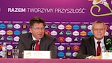 Martin Kallen and Adam Olkowicz speak at the event in Warsaw