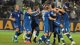 Slovakia celebrate scoring the only goal
