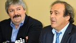 Michel Platini (right) and the Luxembourg Football Federation president Paul Phillip