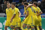 Sweden celebrate their early goal in Kazakhstan