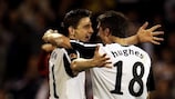 Zoltán Gera (left) and Aaron Hughes celebrate Fulham's place in the final