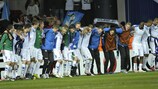 Los jugadores del FC København celebran la clasificación para octavos de final