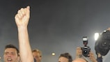 O treinador Francescoi Guidolin festeja o apuramento da Udinese para a próxima UEFA Champions League