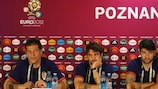 Slaven Bilić (left) and Vedran Ćorluka (right) at a UEFA EURO 2012 press conference