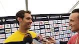 Andreas Isaksson speaks to journalists at UEFA EURO 2012
