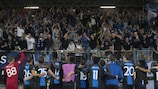 Club Brugge celebrate their first-leg win