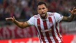Three late goals in the first leg have put Olympiacos in charge
