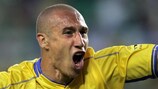 Henrik Larsson celebrates after scoring two goals in as many minutes against Bulgaria