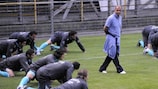 Fatih Terim puts the Turkey players through a stretching routine