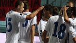 Bosnia and Herzegovina celebrate a Group D goal