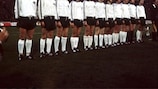 The West Germany team line up before their semi-final meeting with Hungary