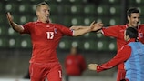 Aurélien Joachim (left) celebrates his tremendous winnner against Albania