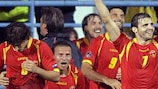 Montenegro celebrate the goal against England which booked their play-off place