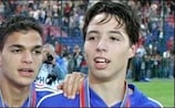 France's Hatem Ben Arfa (left) and Samir Nasri after winning the 2004 UEFA European Under-17 Championship